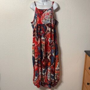 Floral Red and Blue Maxi Dress
